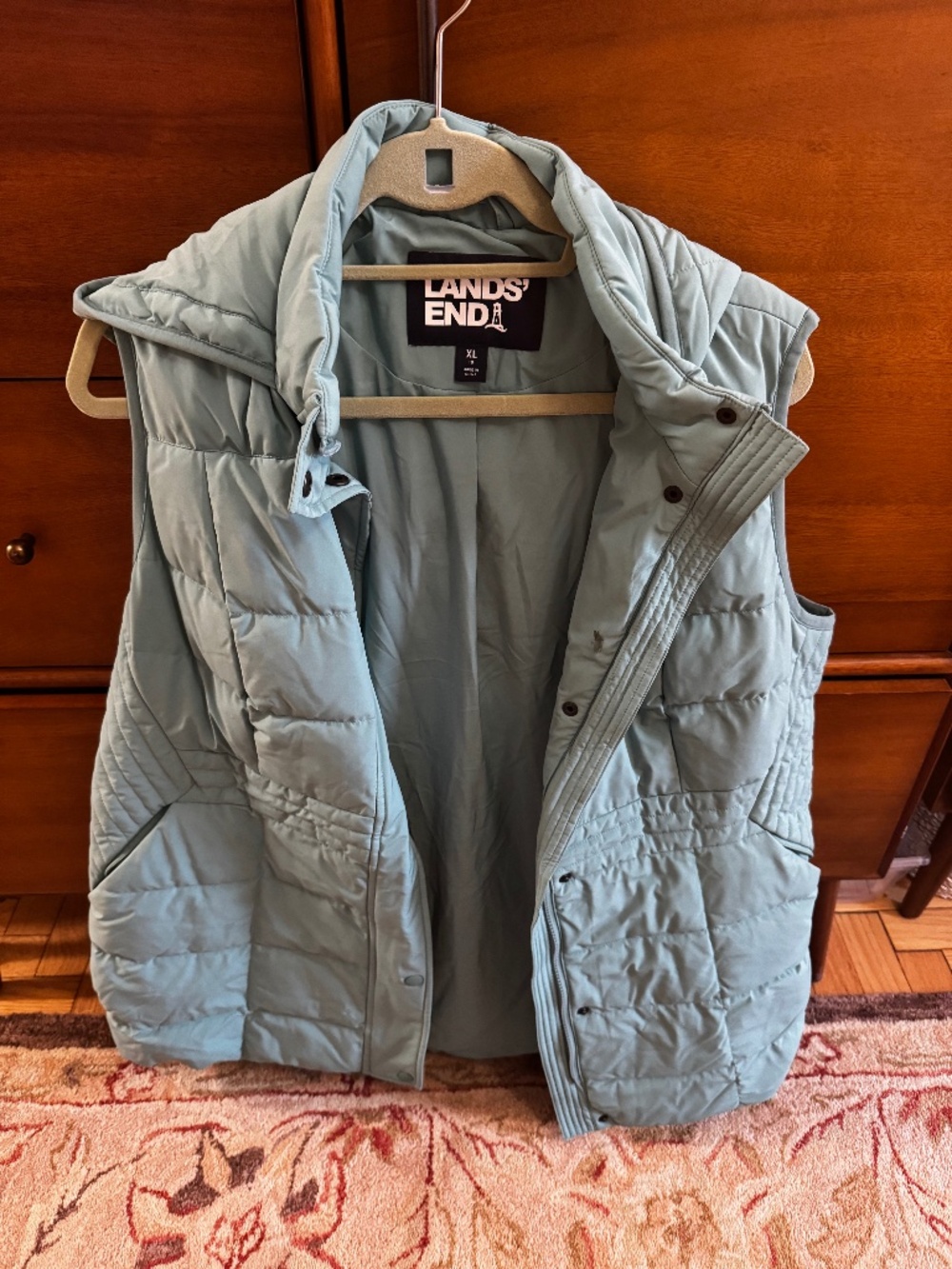 Lands End Green Puffer Vest with Hood XL